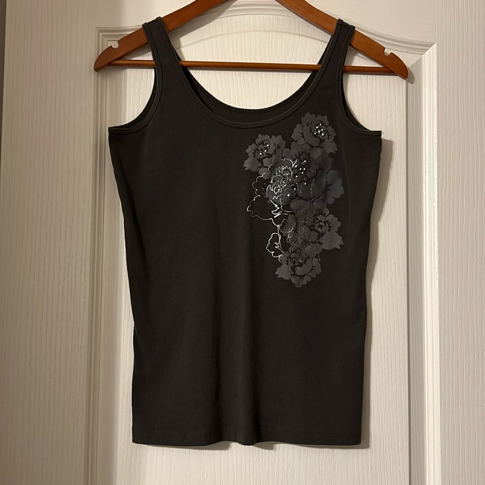 High Sierra Grey Tank w/ Floral Detail